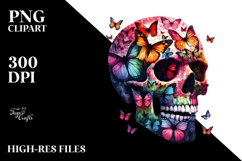 Colorful Skull with Butterfly Silhouettes, Transparent PNG Product Image 2