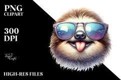 Whimsical Sloth with Sunglasses | White Background Product Image 2