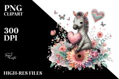 colorful Zebra on Flower Holding Heart PNG Product Image 2