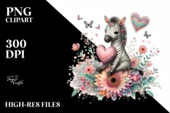 colorful Zebra on Flower Holding Heart PNG Product Image 2