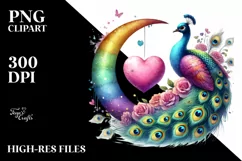 Colorful Peacock Sitting on Half Moon PNG Product Image 2