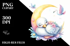 Baby Swan Moon Watercolor Cute Product Image 1