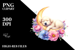 Pastel Puppy Sleeping on the Moon PNG Product Image 2
