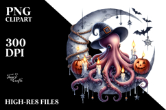 Octopus on Moon Halloween PNG Product Image 2