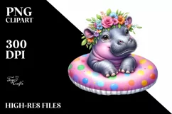 Young Hippo Enjoying a Float in Water | Sublimation Clipart Product Image 1