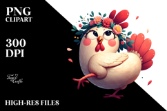 dancing Chicken with Flower Crown, Soft Drop Shadow PNG Product Image 2