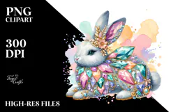 Colorful Bunny Made of Diamonds with Golden Insertions PNG Product Image 2