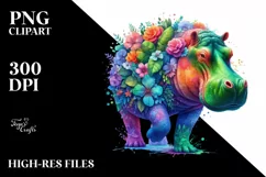 Vibrant Watercolor Hippo PNG Product Image 3