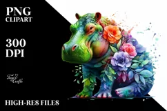 Vibrant Watercolor Hippo PNG Product Image 1