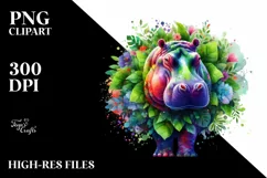 Vibrant Watercolor Hippo PNG Product Image 1