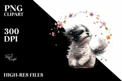 Cute Dog Tumbling with Spring Petals in the Wind | Clipart Product Image 3
