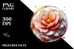 Glossy Camellia with Golden Insertions PNG Product Image 2