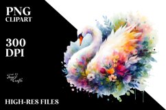 Abstract Watercolor Vibrant Swan Half Flowers Clipart Product Image 1
