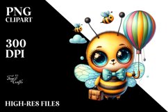 Colorful Baby Bee with Hot Air Balloon PNG Product Image 2