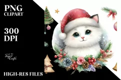 Christmas Cat with Santa Hat, PNG Product Image 1