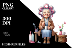 Old Lady Watercolor Bench Hair Curlers | Sublimation | Product Image 2