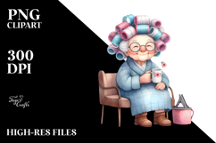 Old Lady Watercolor Bench Hair Curlers | Sublimation | Product Image 2