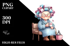 Old Lady Watercolor Bench Hair Curlers | Sublimation | Product Image 2