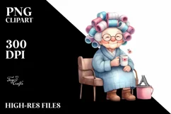 Old Lady Watercolor Bench Hair Curlers | Sublimation | Product Image 3
