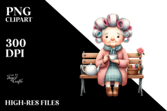 Old Lady Watercolor Bench Hair Curlers | Sublimation | Product Image 2