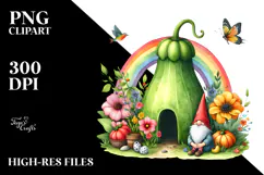 Gnome House and Colorful Flowers | Sublimation | Clipart Product Image 2