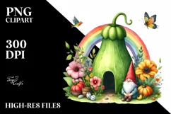 Gnome House and Colorful Flowers | Sublimation | Clipart Product Image 1