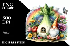 Gnome House and Colorful Flowers | Sublimation | Clipart Product Image 1
