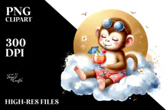 Watercolor Monkey in Beachwear PNG Product Image 2