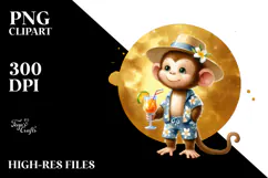 Watercolor Monkey in Beachwear PNG Product Image 2