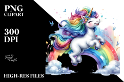 Colorful Baby Unicorn Jumping Over Rainbow, PNG Product Image 2