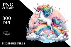 Colorful Unicorn Jumping over Rainbow PNG Product Image 1