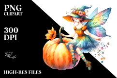 Vibrant Fairy with Pumpkin | Sublimation | Clipart Product Image 2