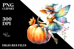 Vibrant Fairy with Pumpkin | Sublimation | Clipart Product Image 1