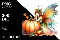Vibrant Fairy with Pumpkin | Sublimation | Clipart Product Image 1