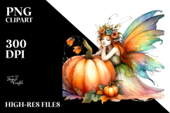 Vibrant Fairy with Pumpkin | Sublimation | Clipart Product Image 2