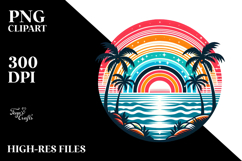 Retro Tropical Rainbow Sunset, Clipart PNG Product Image 2