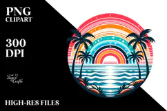 Retro Tropical Rainbow Sunset, Clipart PNG Product Image 2