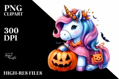 Vibrant Unicorn Halloween Pumpin Drawing | Clipart Product Image 3