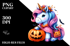 Vibrant Unicorn Halloween Pumpin Drawing | Clipart Product Image 2