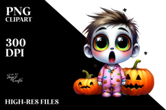 Funny Watercolour Design with Pajamas and Pumpkins PNG Product Image 2