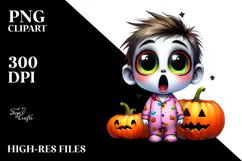 Funny Watercolour Design with Pajamas and Pumpkins PNG Product Image 2