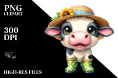 Baby Cow in Rain Boots Watercolor PNG Product Image 2