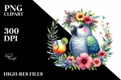 Young Parrot Enjoying Cocktail | Sublimation Clipart Product Image 1