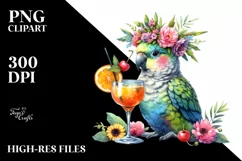 Young Parrot Enjoying Cocktail | Sublimation Clipart Product Image 1