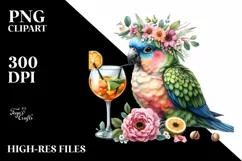 Young Parrot Enjoying Cocktail | Sublimation Clipart Product Image 1