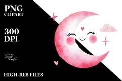 Pinkish Smiling Whimsical Moon PNG Product Image 2