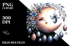 Bunny on Moon with Hanging Eggs, Transparent PNG Product Image 2