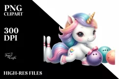 Cute Baby Unicorn Playing Bowling | Sublimation Clipart Product Image 1