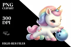 Cute Baby Unicorn Playing Bowling | Sublimation Clipart Product Image 3