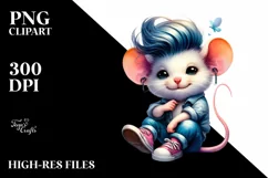 Cute Baby Mouse with Cool Hair PNG Product Image 1